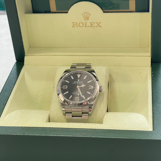 rolex steel explorer in a rolex  green box 