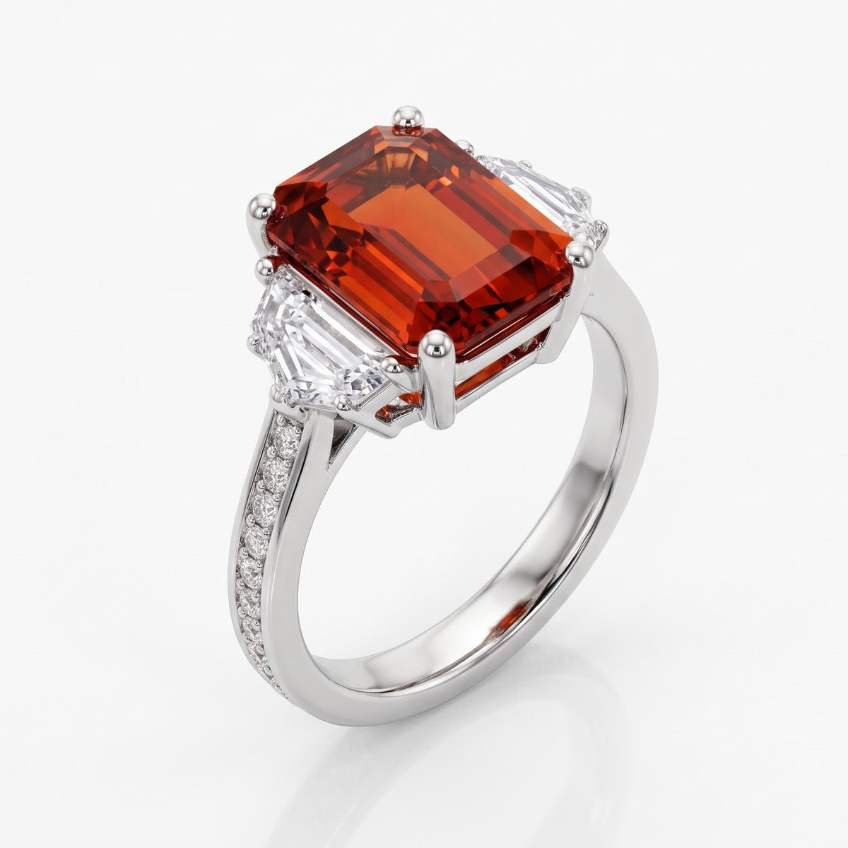 Mandaring Garnet ring set in platinum with white diamonds 