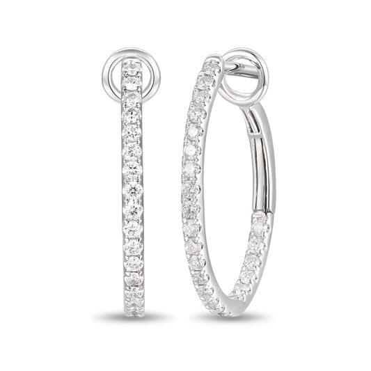 18ct White or Yellow Gold Medium Diamond Hoop Earrings