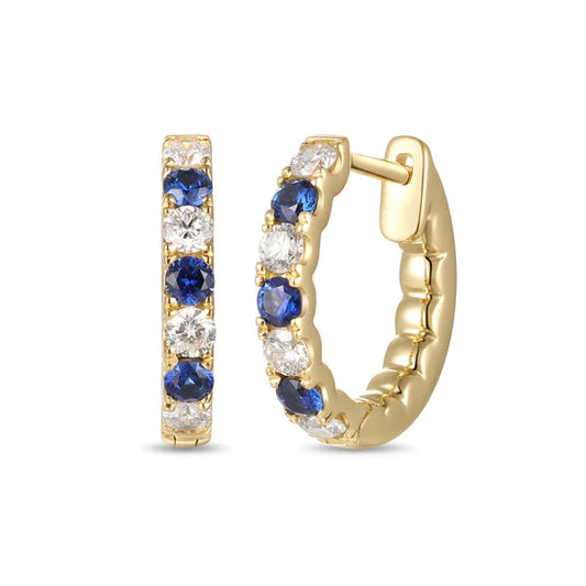 18ct Gold Medium Hoop Earrings with Blue Sapphires & Diamonds