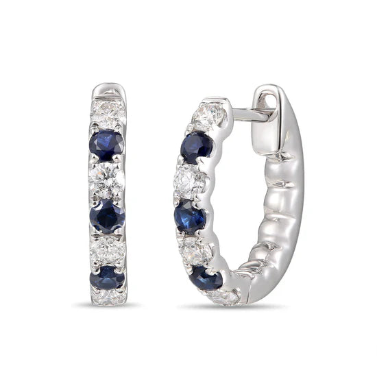 18ct Gold Medium Hoop Earrings with Blue Sapphires & Diamonds