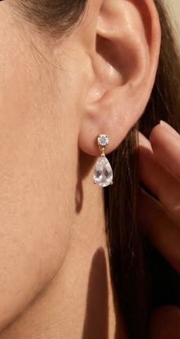 Kunzite & Diamond Drop Earrings | 18ct Yellow Gold