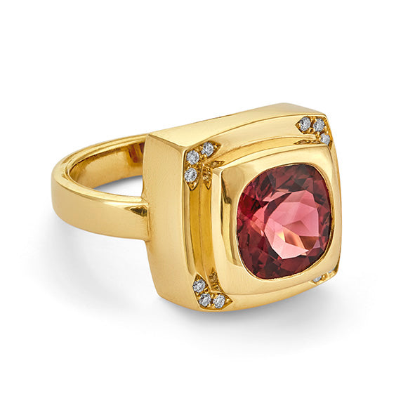 Jennifer House Chocolate Pink Tourmaline Ring three quarter view