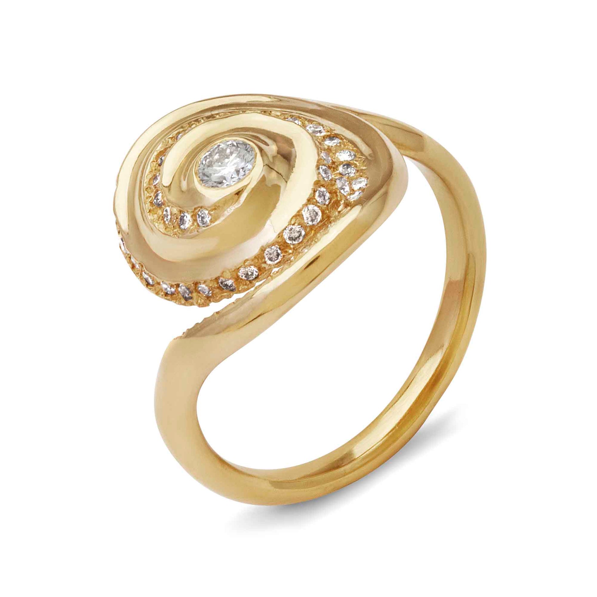 Jennifer House 18ct Gold Spiral Diamond Ring three quarter view