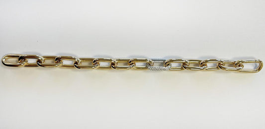 18ct Yellow Gold Chain Link Bracelet with Pavé Diamond Accent