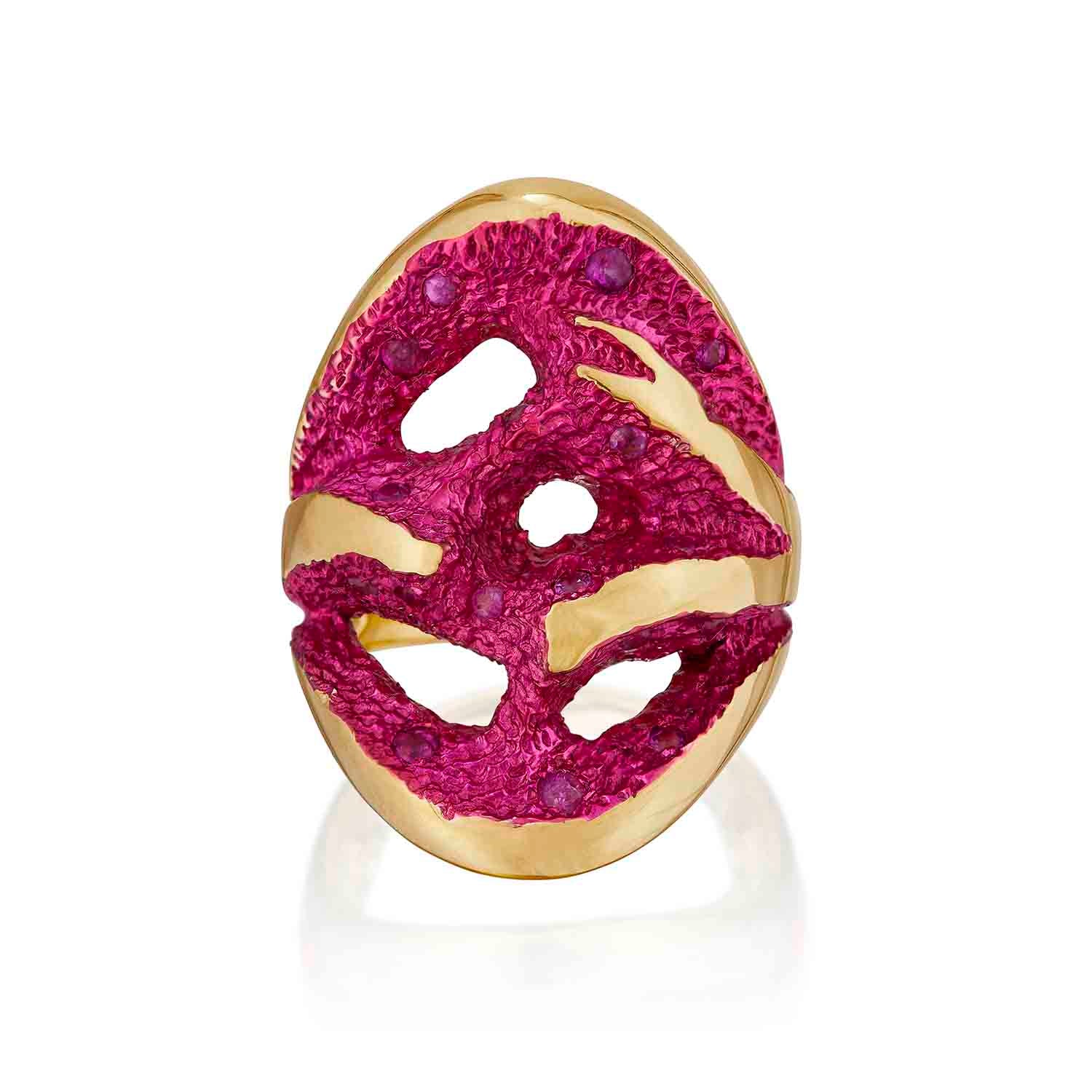 Jennifer House Rock Pool Fuchsia Pink Statement Ring straight on