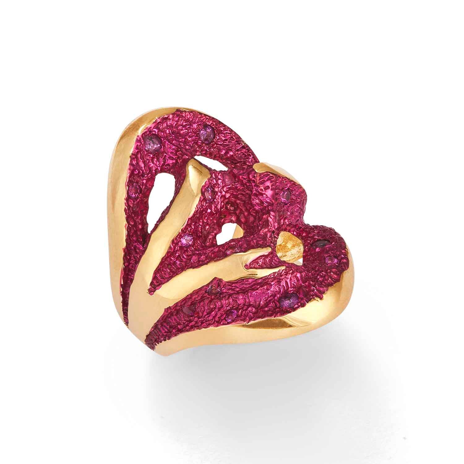 Jennifer House Rock Pool Fuchsia Pink Statement Ring three quarter view