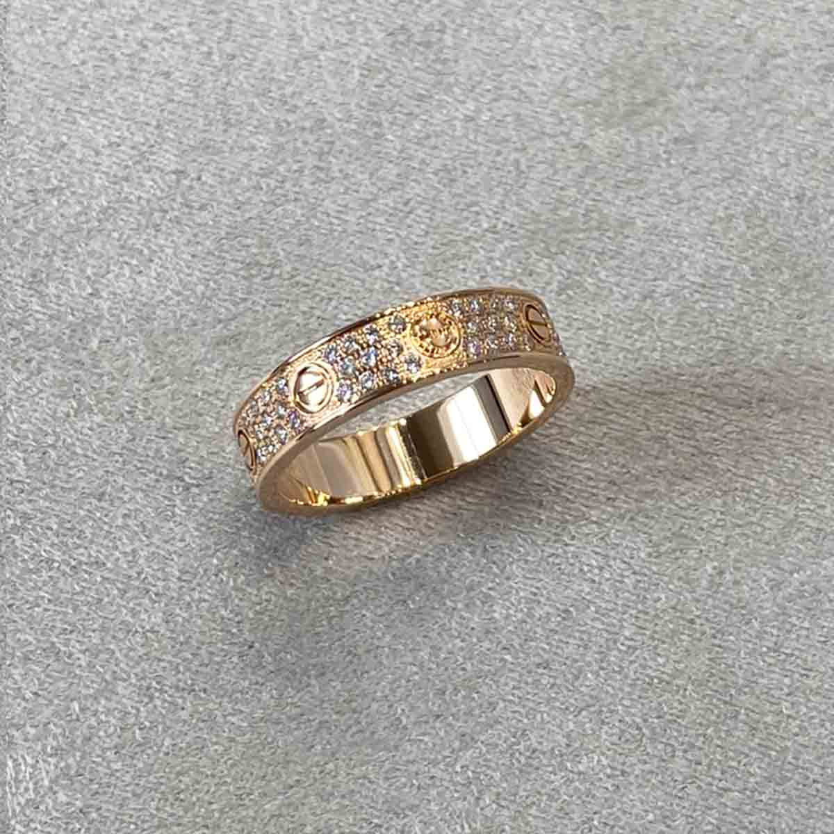 Rose Gold Cartier Love Ring Diamond Pave 3 quarter view