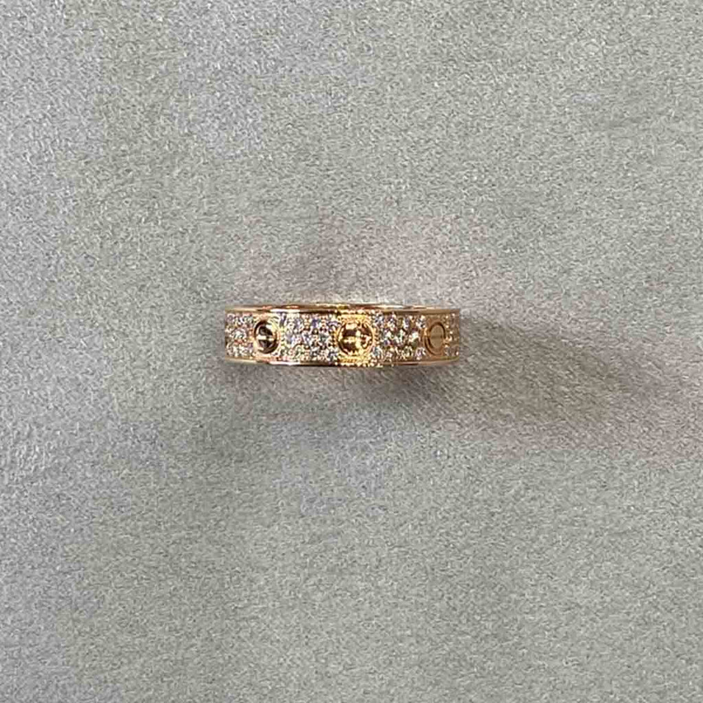 Rose Gold Cartier Love Ring Diamond Pave Straight On View