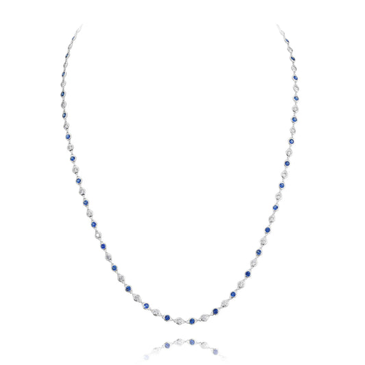 Yoga Collection- White Gold Blue Sapphire & Diamond Necklace