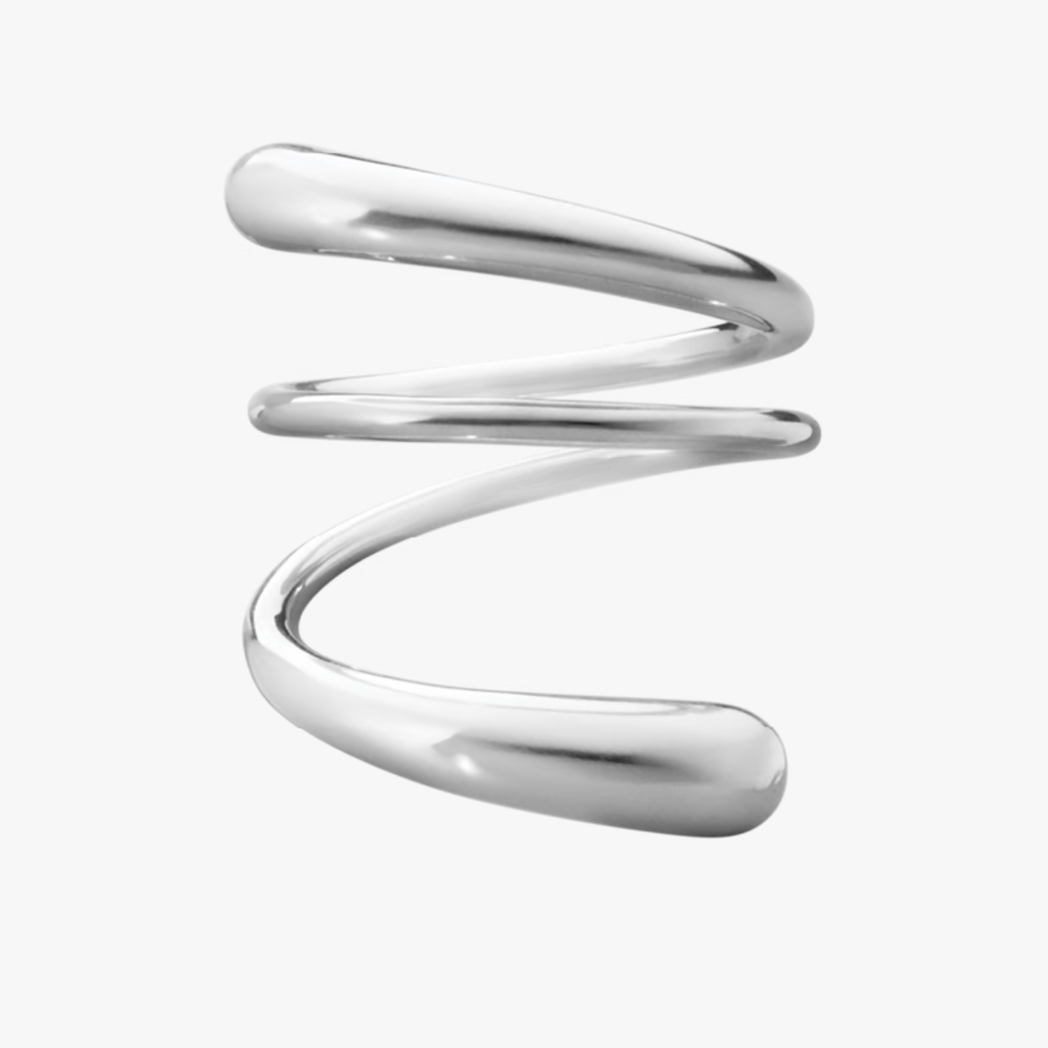 Silver spiral spring on a white background