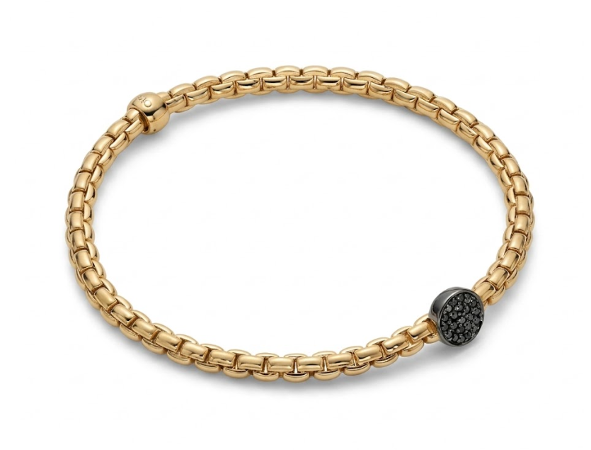FOPE Eka Tiny Flex'it Bracelet with Black Pavé Diamond Disc