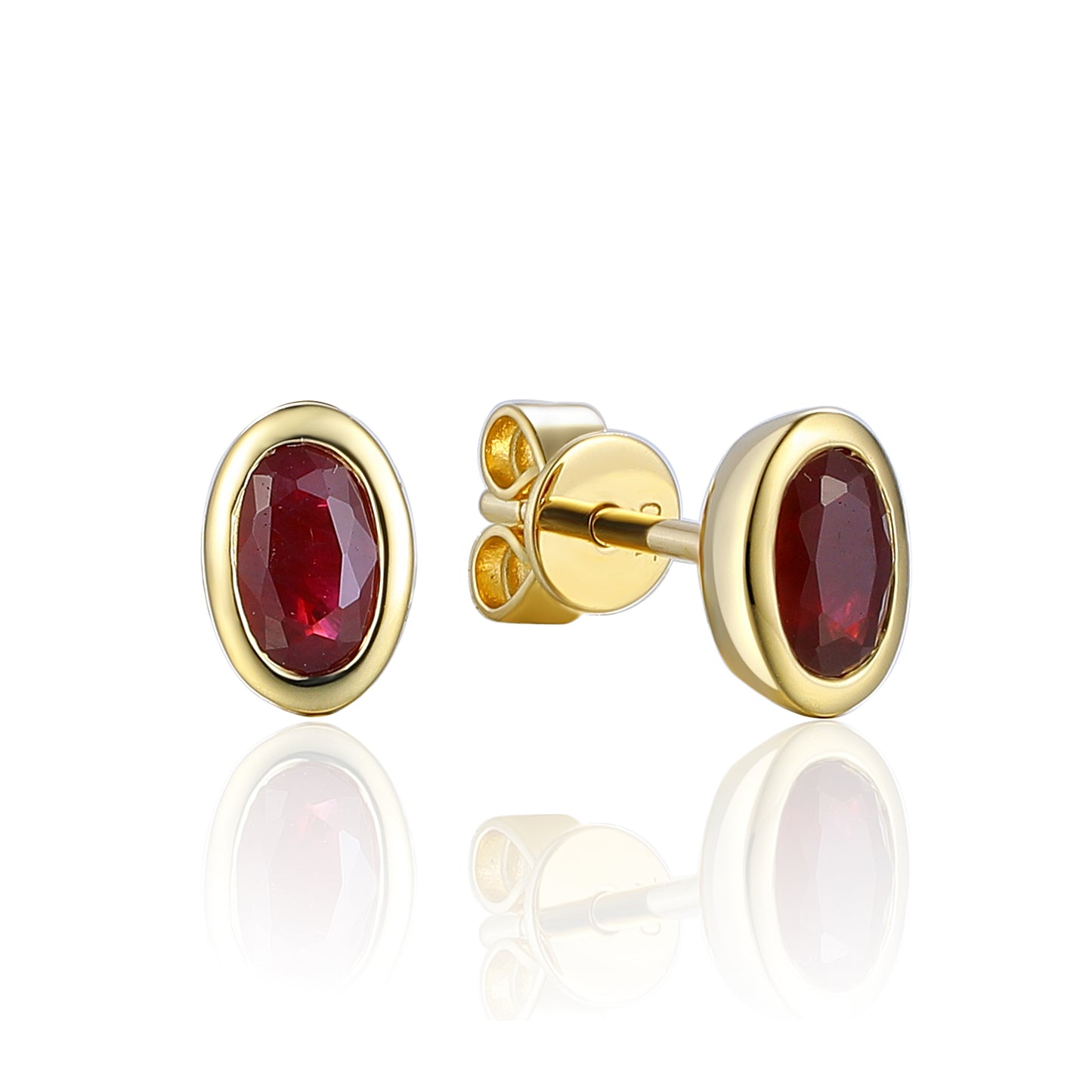 18ct Yellow Gold Oval Ruby Stud Earrings