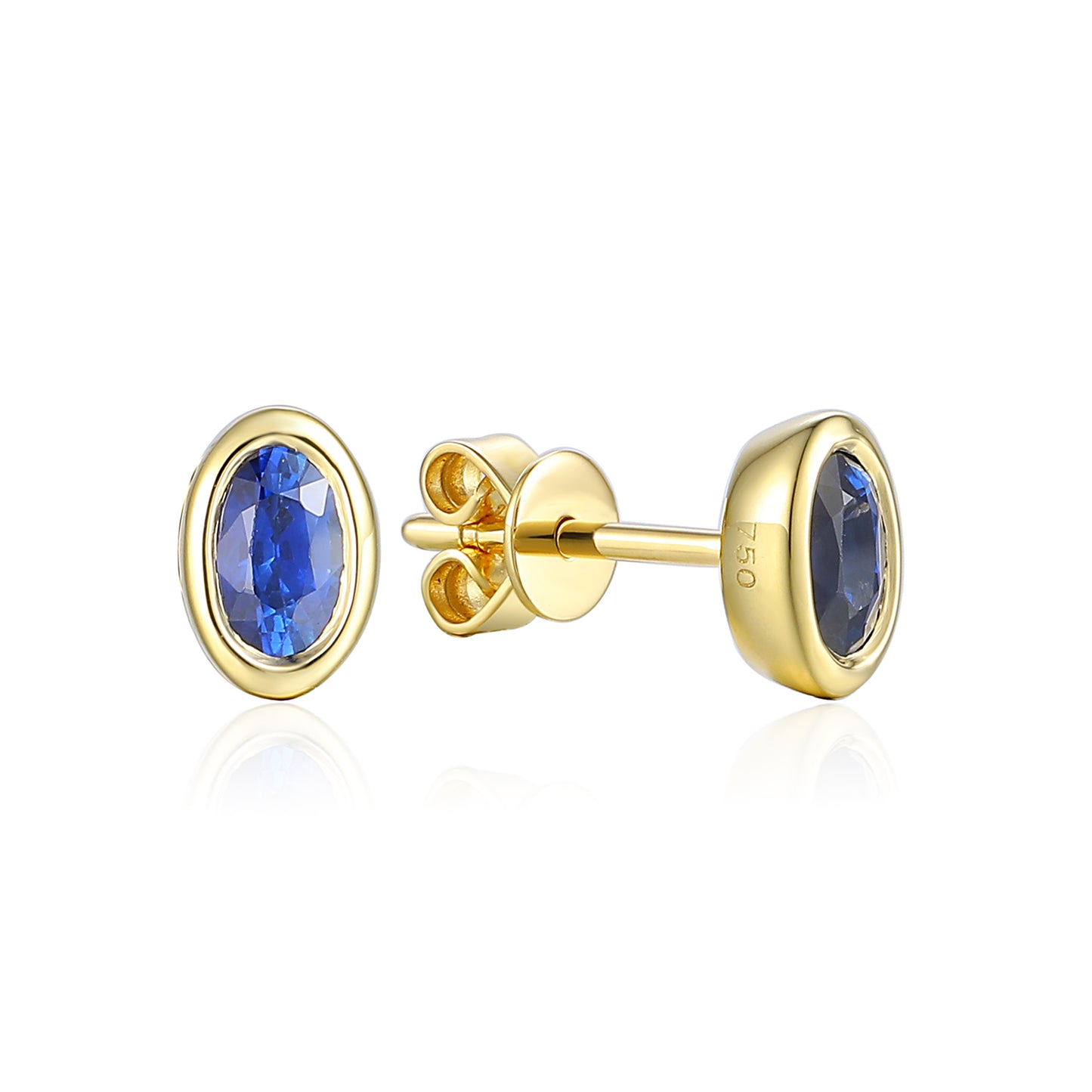 18ct Yellow Gold Oval Blue Sapphire Stud Earrings