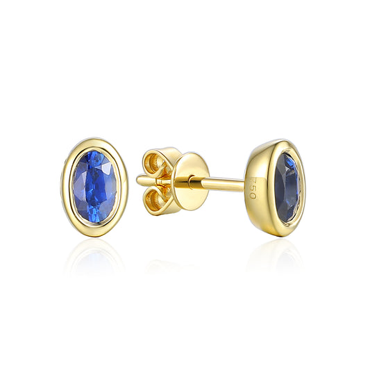 18ct Yellow Gold Oval Blue Sapphire Stud Earrings