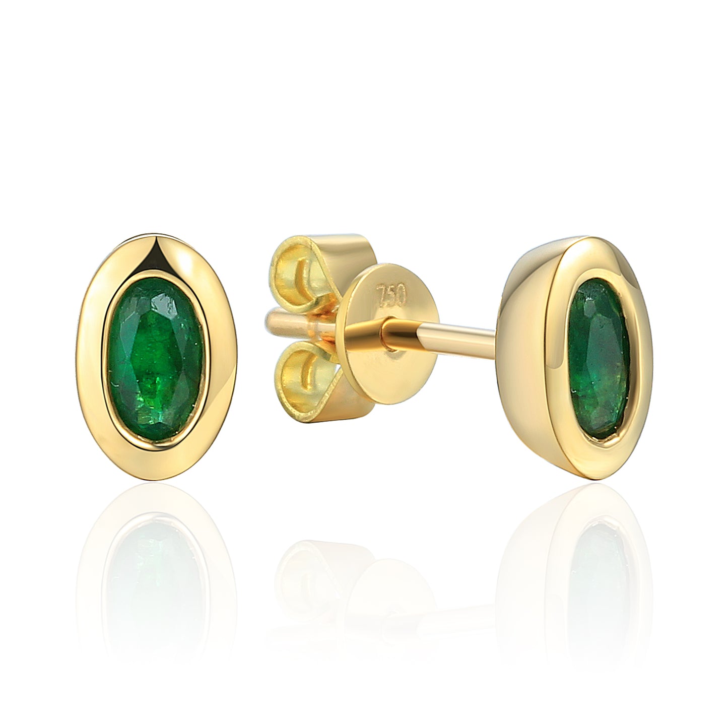 18ct Yellow Gold Oval Emerald Stud Earrings