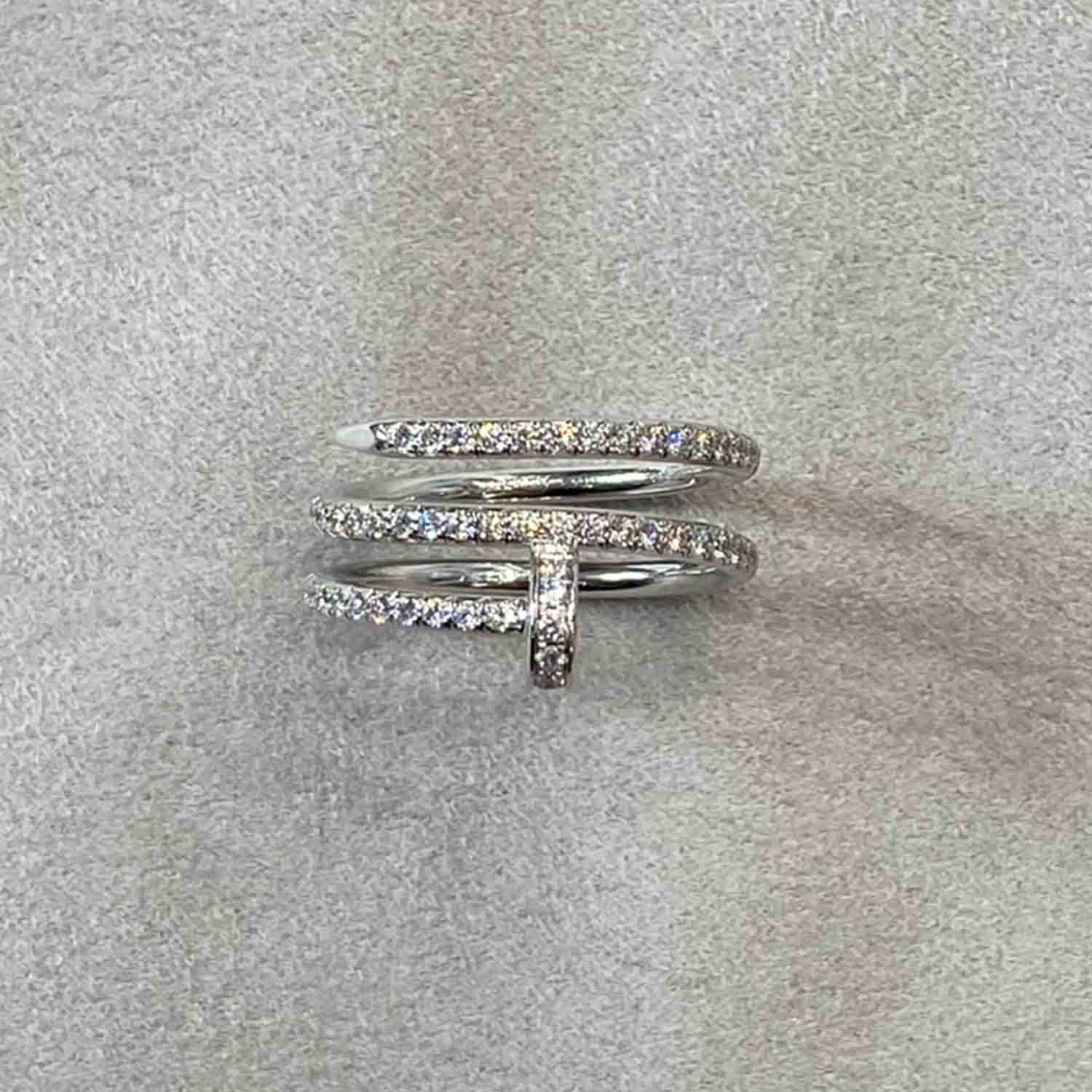 White Gold Cartier Juste Un Clou Ring Diamond Pave Straight on view