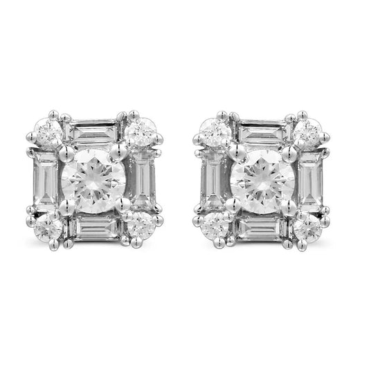 18ct White Gold Diamond Square Stud Earrings – 0.91ct Total