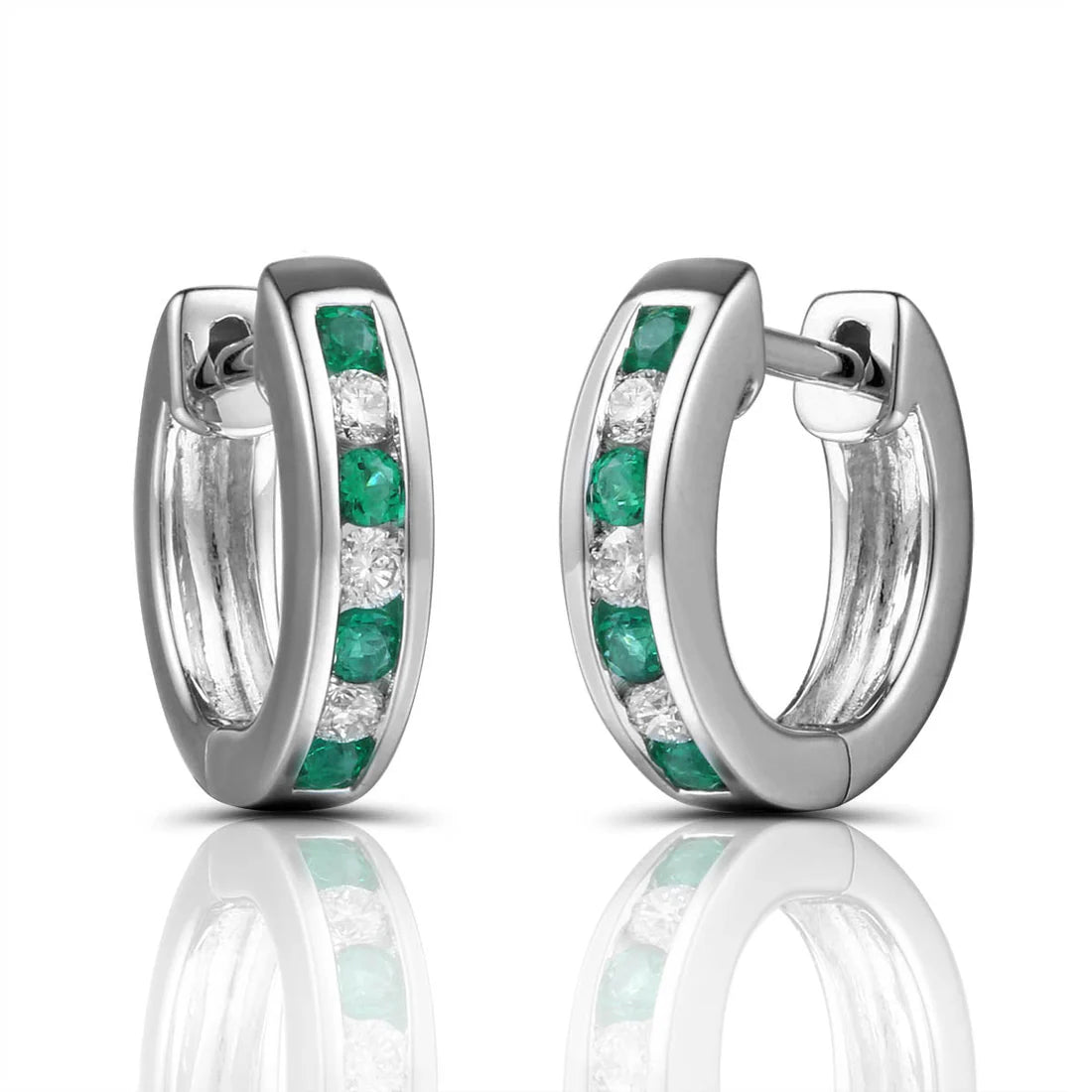 18ct White or Yellow Gold Emerald & Diamond Earrings