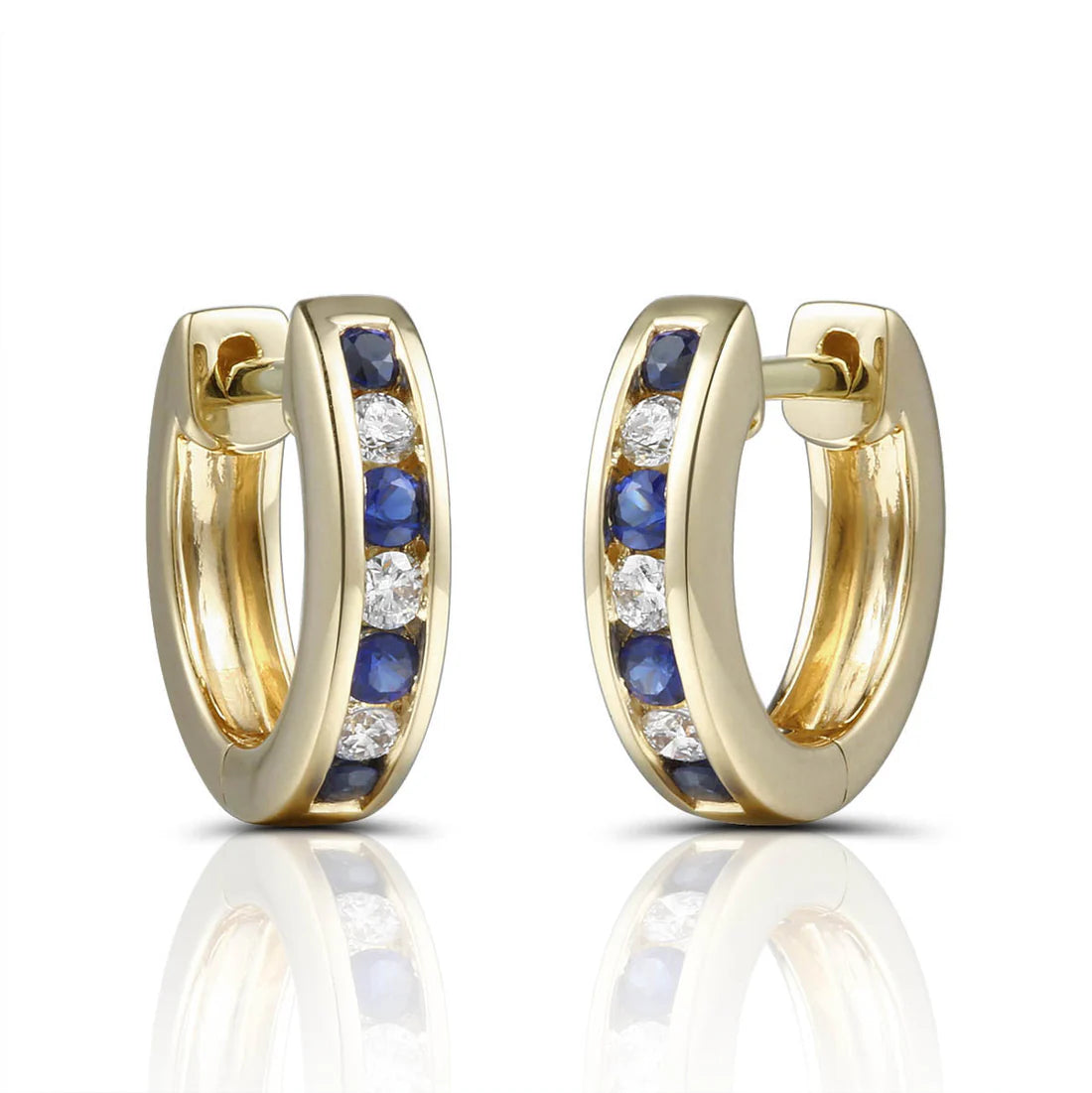 18ct Yellow or White Gold Channel-Set Diamond & Sapphire Huggy Earrings