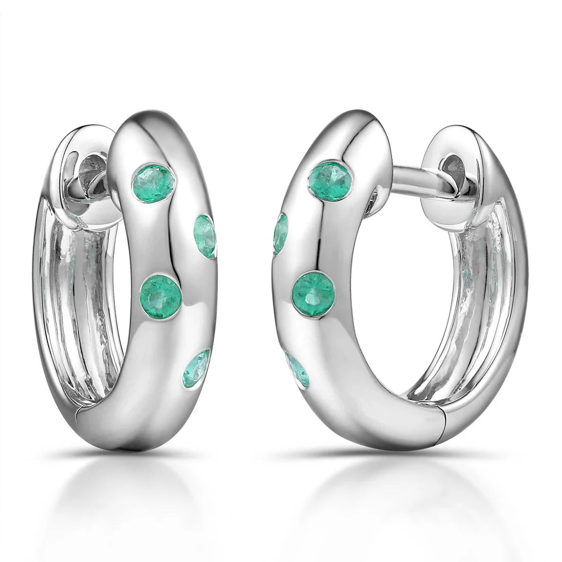 18ct Yellow or White Gold Emerald Huggy Earrings