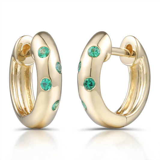 18ct Yellow or White Gold Emerald Huggy Earrings