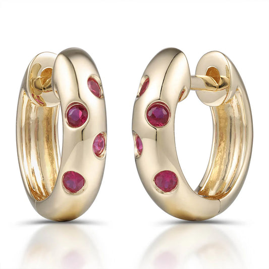18ct Yellow or White Gold Ruby Huggy Earrings