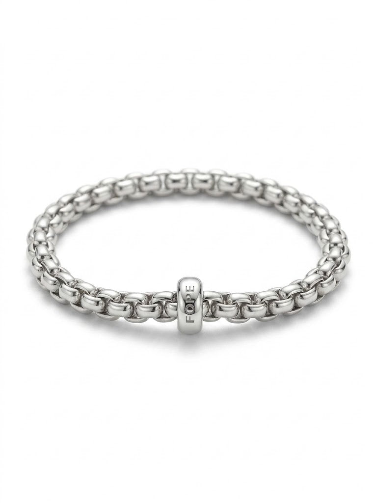 Silver bracelet with a 'LOVE' charm on a white background