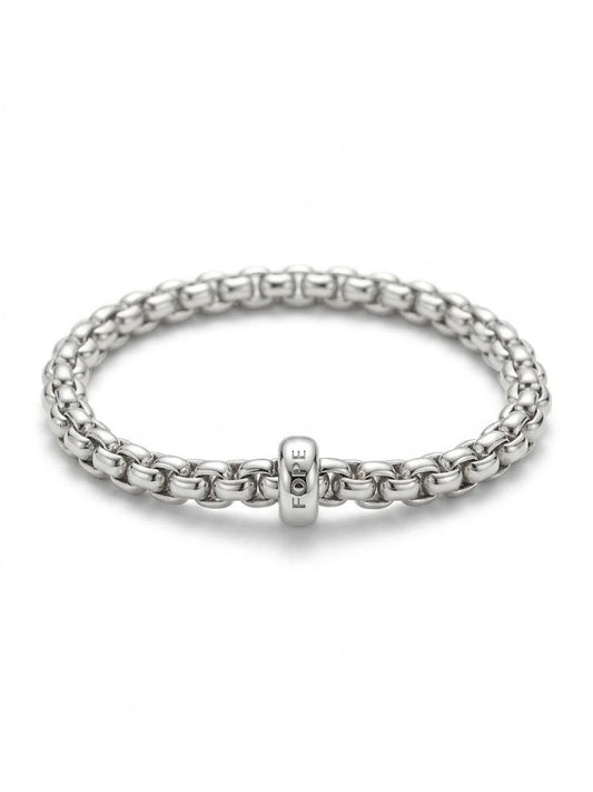 Silver bracelet with a 'LOVE' charm on a white background