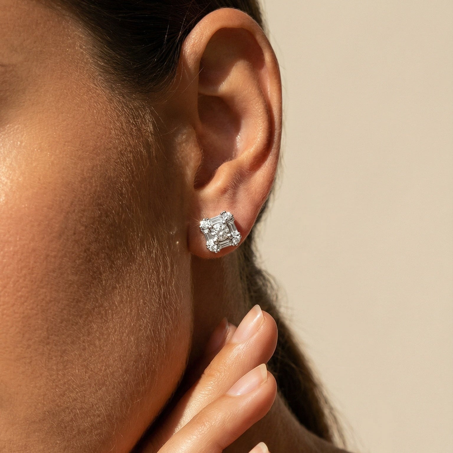 square illusion set diamond studs 