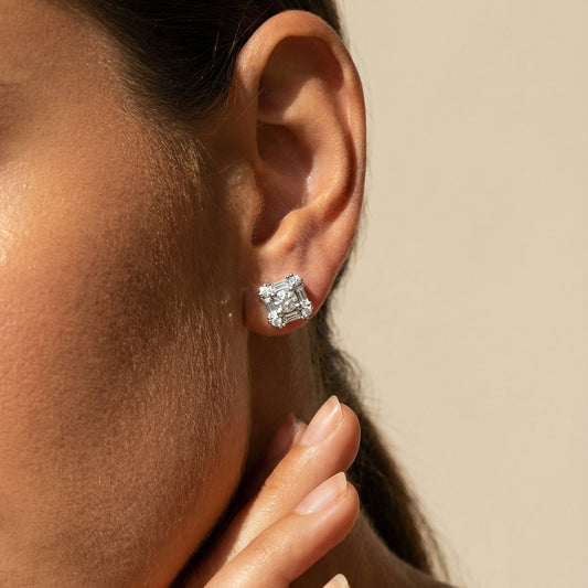 square illusion set diamond studs 