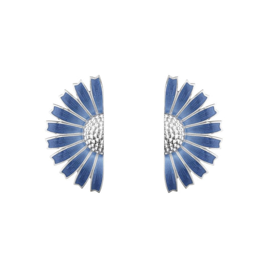 Daisy Earrings Sterling Silver, Blue Enamel