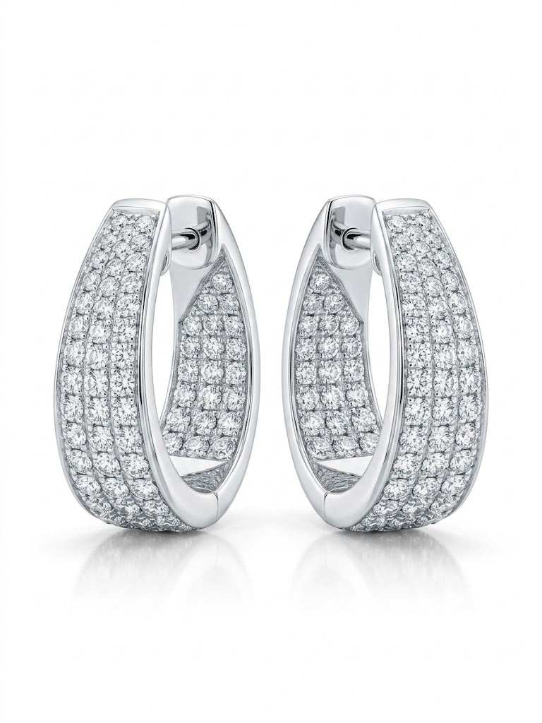 Diamond Pave Asymmetrical Hoop Earrings  | 18ct White Gold