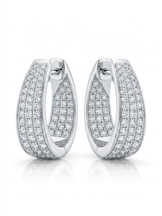 Diamond Pave Asymmetrical Hoop Earrings  | 18ct White Gold