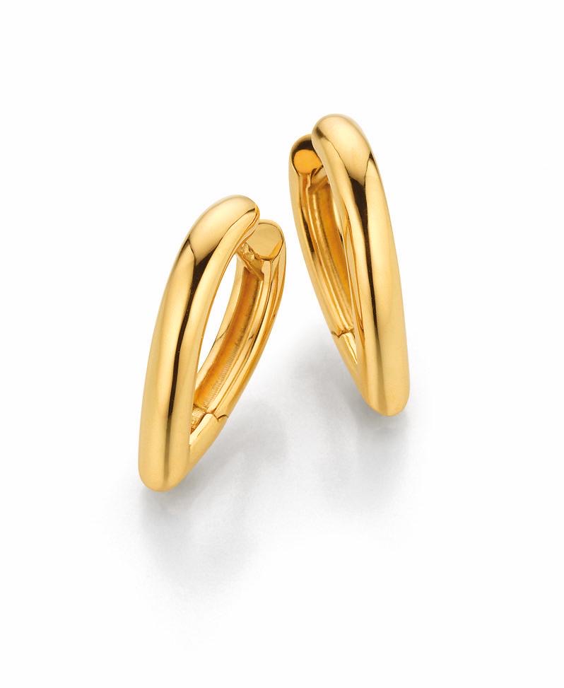Pair of gold hoop earrings on a white background