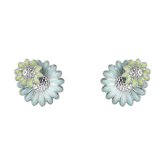 Georg Jensen Silver & Enamel Layered Daisy Stud Earrings
