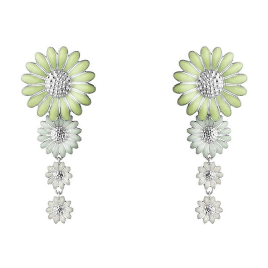 Georg Jensen Daisy Green and White Enamel Drop Earrings