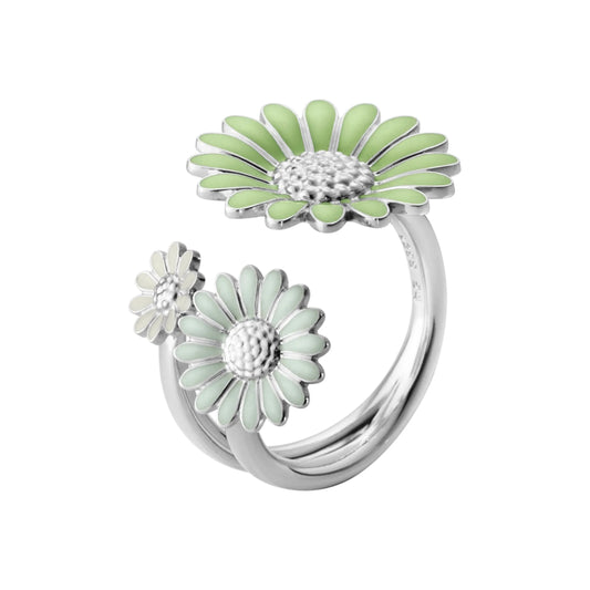 Georg Jensen Green and White Enamel Daisy Ring