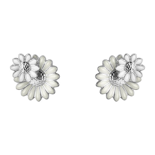 Georg Jensen Silver & Enamel Layered Daisy Stud Earrings