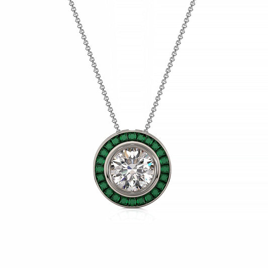 Art Deco-Diamond with Emerald Halo Necklace - Ksenia Mirella Jewellery 