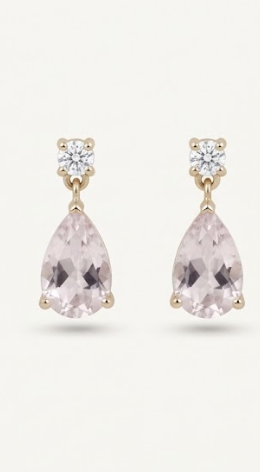 Kunzite & Diamond Drop Earrings | 18ct Yellow Gold