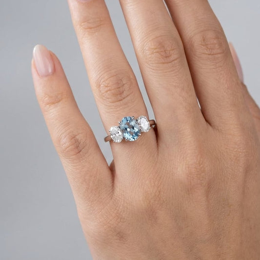 An Oval Aquamarine & Diamond Trilogy | Platinum Ring