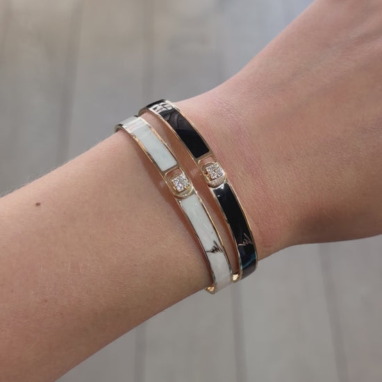 Alessa rose Gold and black and white bangle bracelet on a white background