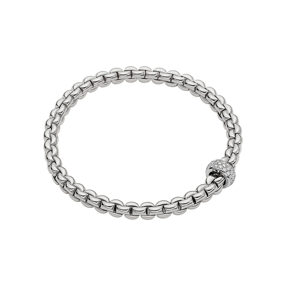 Fope Eka Flex'It Bracelet with Pavé Diamond Rondel in White Gold