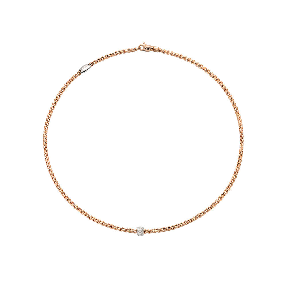 Fope Eka Tiny Necklace with Pavé Diamond Rondel in rose gold