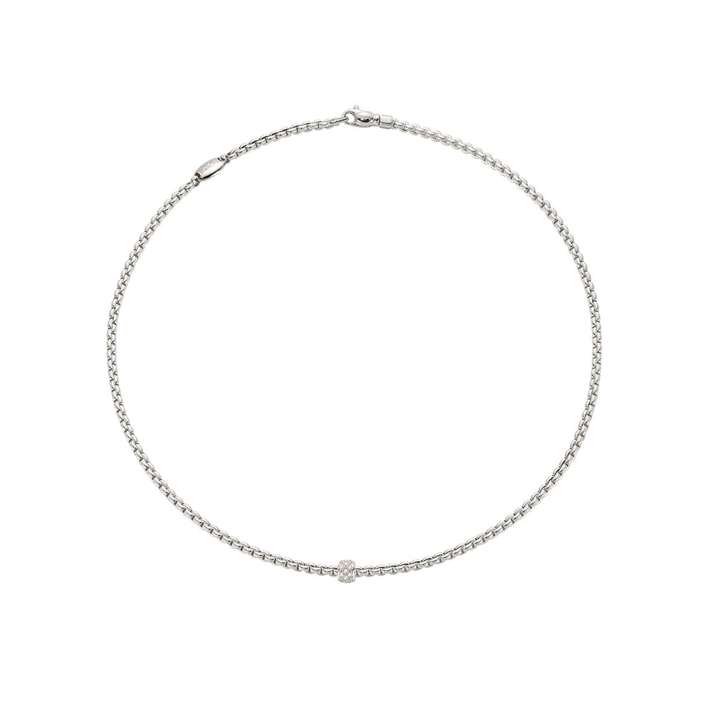 Fope Eka Tiny Necklace with Pavé Diamond Rondel in white gold