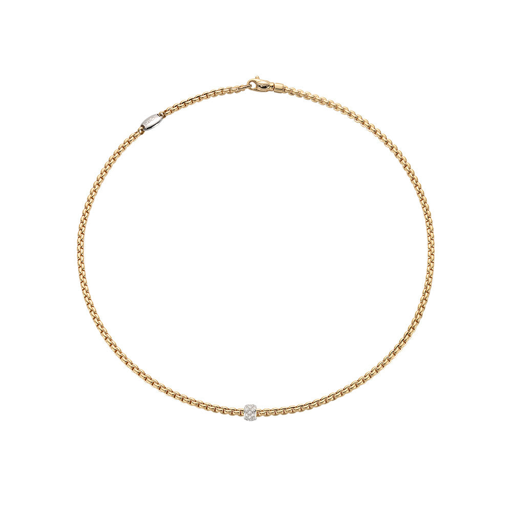 Fope Eka Tiny Necklace with Pavé Diamond Rondel in yellow gold
