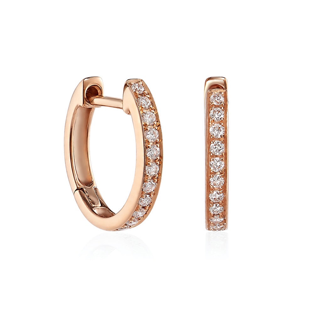 Rose Gold Thread and Grain Diamond Hoops