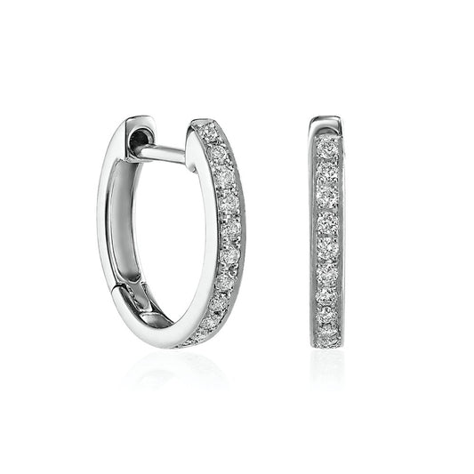 White Gold Thread and Grain Diamond Hoops